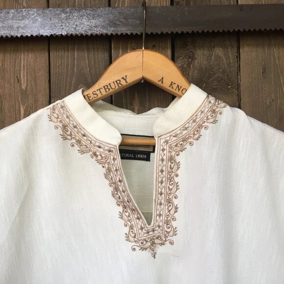 White Linen Indian Tunic || Unisex Linen Top - Picture 5 of 9